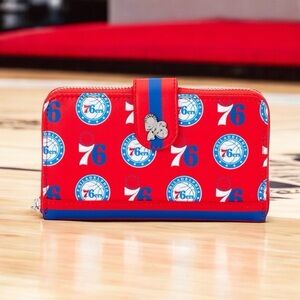 Loungefly NBA Philadelphia 76ers Logo Zip Around Wallet NWT
